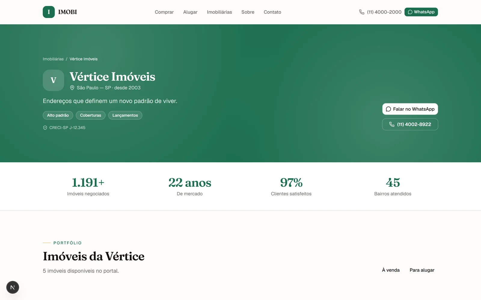 Perfil da imobiliária